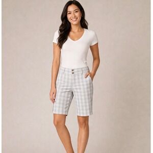 Columbia Omni-Wick Plaid Outdoor Hiking Golf Shorts Women's 6 Blue Lightweight